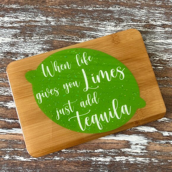 Limes Just Add Tequila Cutting Board Resin Wood Cutting Board Charcuterie Board - Picture 2 of 6